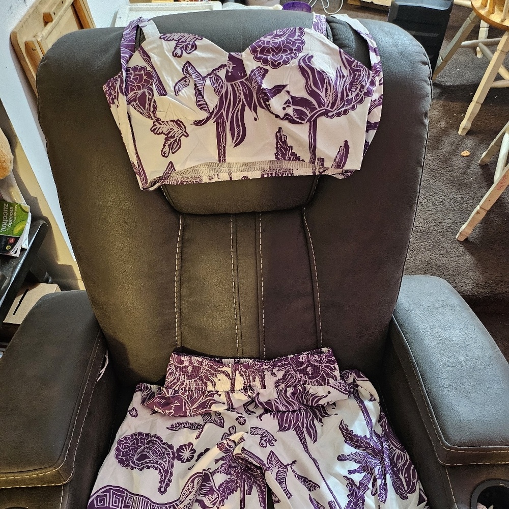 SHEIN Purple and White Floral Pants